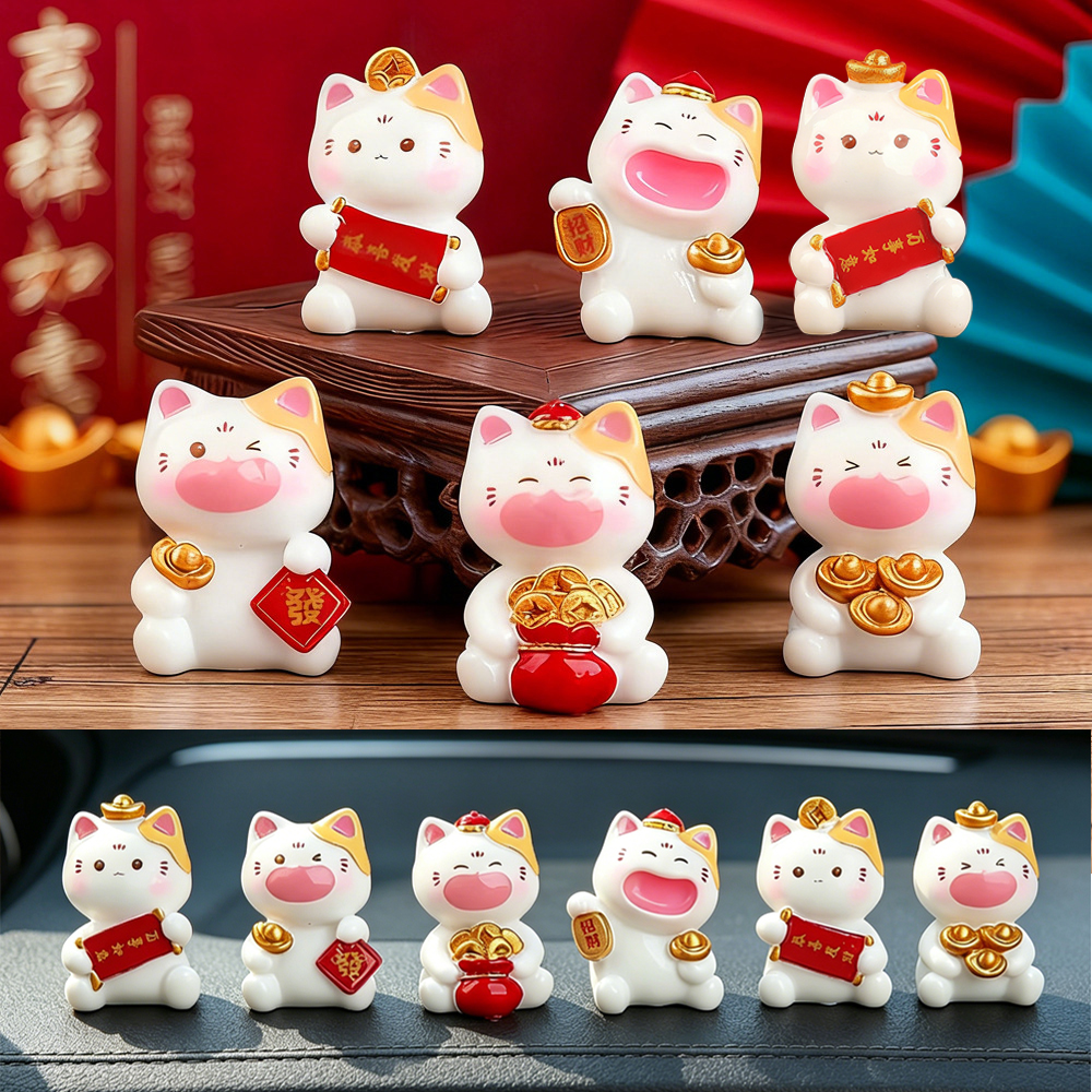 6Pcs Mini Lucky Cat Ornaments  - Car Accessories Xmas のレビューと価格