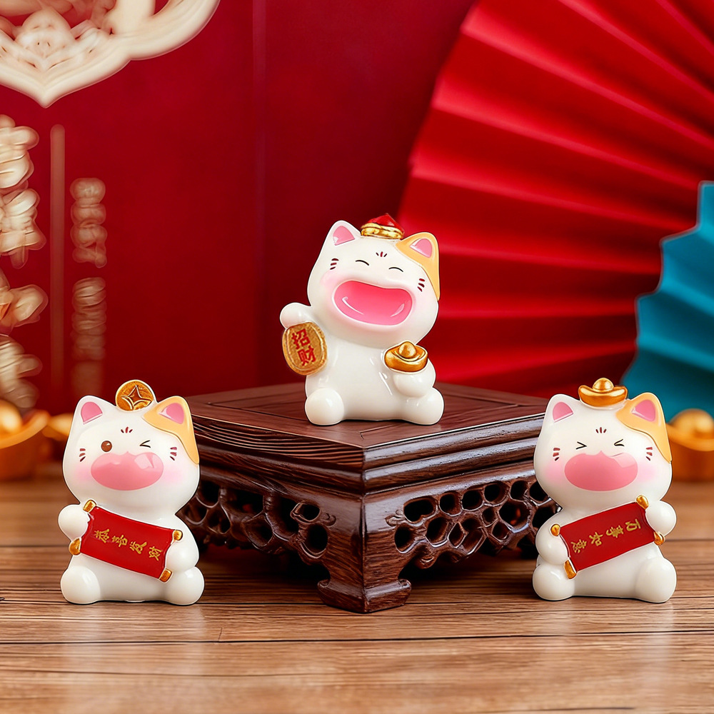 6Pcs Mini Lucky Cat Ornaments  - Car Accessories Xmas のレビューと価格